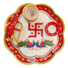 Decorative Marble Pooja Thali - Mayur